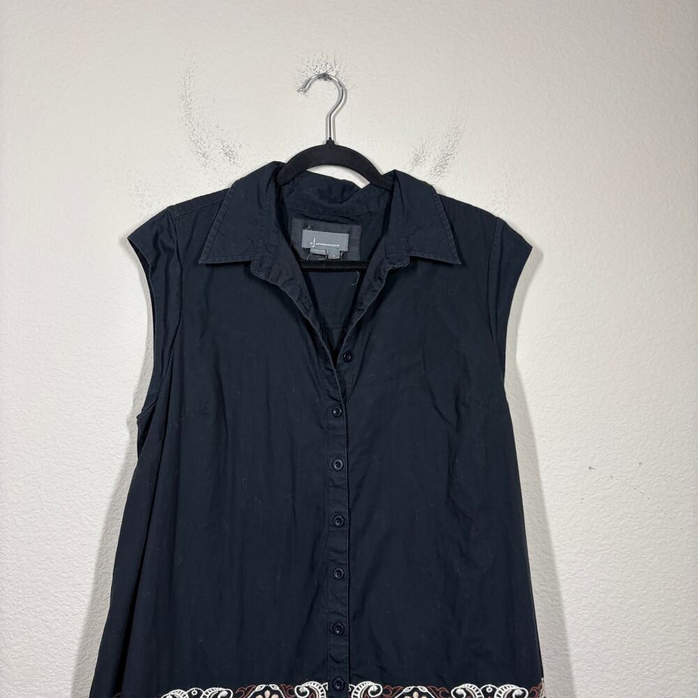 By Anthropologie Large Shirt Swing Midi Dress Black Cotton Embroidered Paisley - Picture 4 of 9